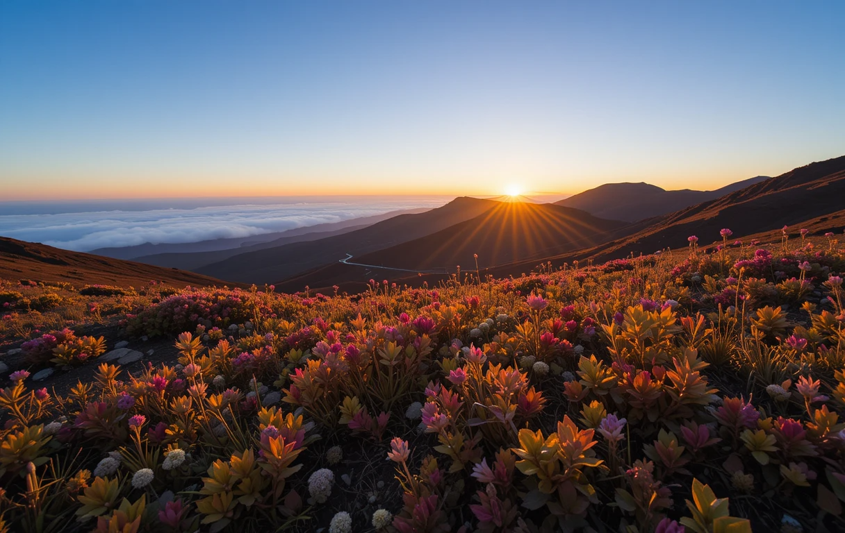 Haleakalā National Park's flora during sunrise
